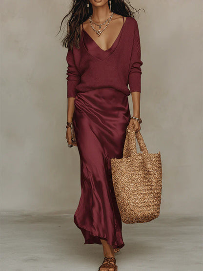 SOLÈNE™ | Ensemble Robe & Gilet en Maille